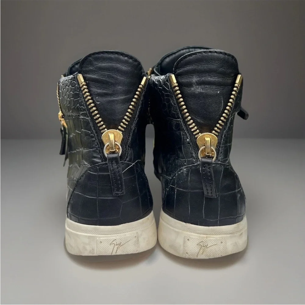 Giuseppe Zanotti Woman Croc Embossed Black Sneakers Size 7 High Top